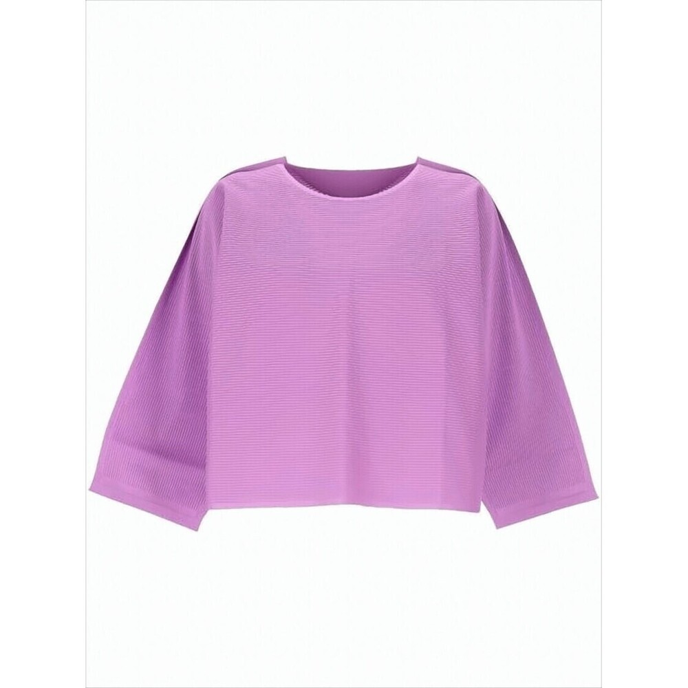PLEATS PLEASE Cropped Long-Sleeve Ribbed Top with Flared Sleeves